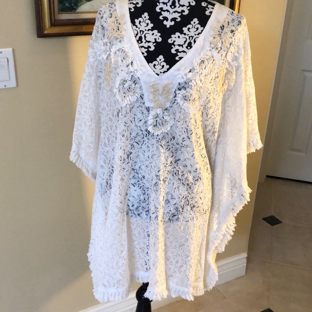 🌞Sunny Studio Paris Lace and Embroidered, Sequins, Tassel Hem Coverup